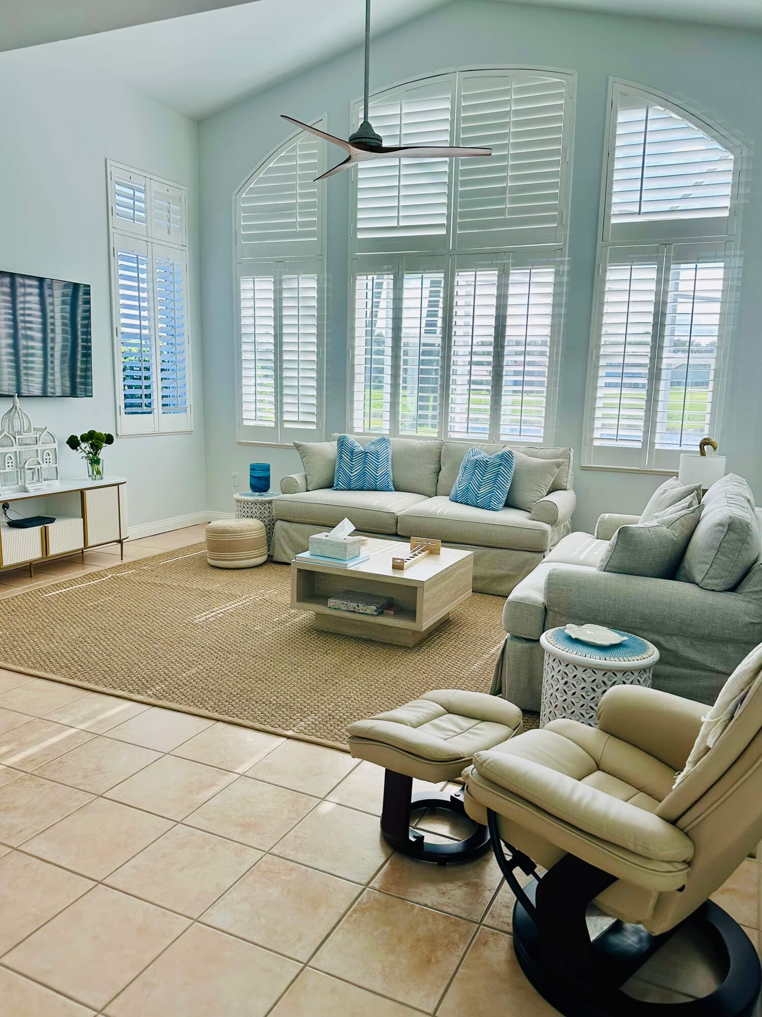 Bright, modern living room after a professional cleaning